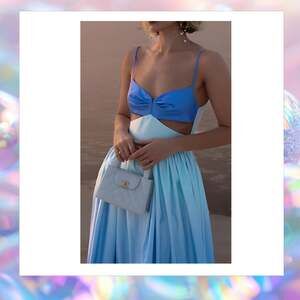 Commense Blue Ombre Cut-Out Maxi Dress with Spaghetti Straps